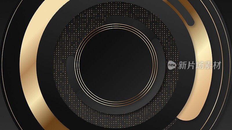 豪华的金色和黑色的圆grunge几何抽象运动背景。无缝循环。视频动画超高清4K 3840x2160